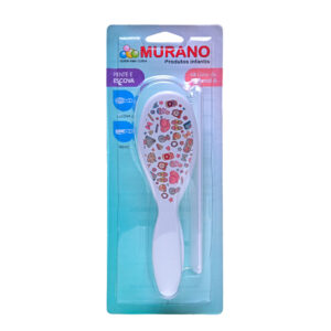 Kit Escova e Pente Branco Estampado (Blister)